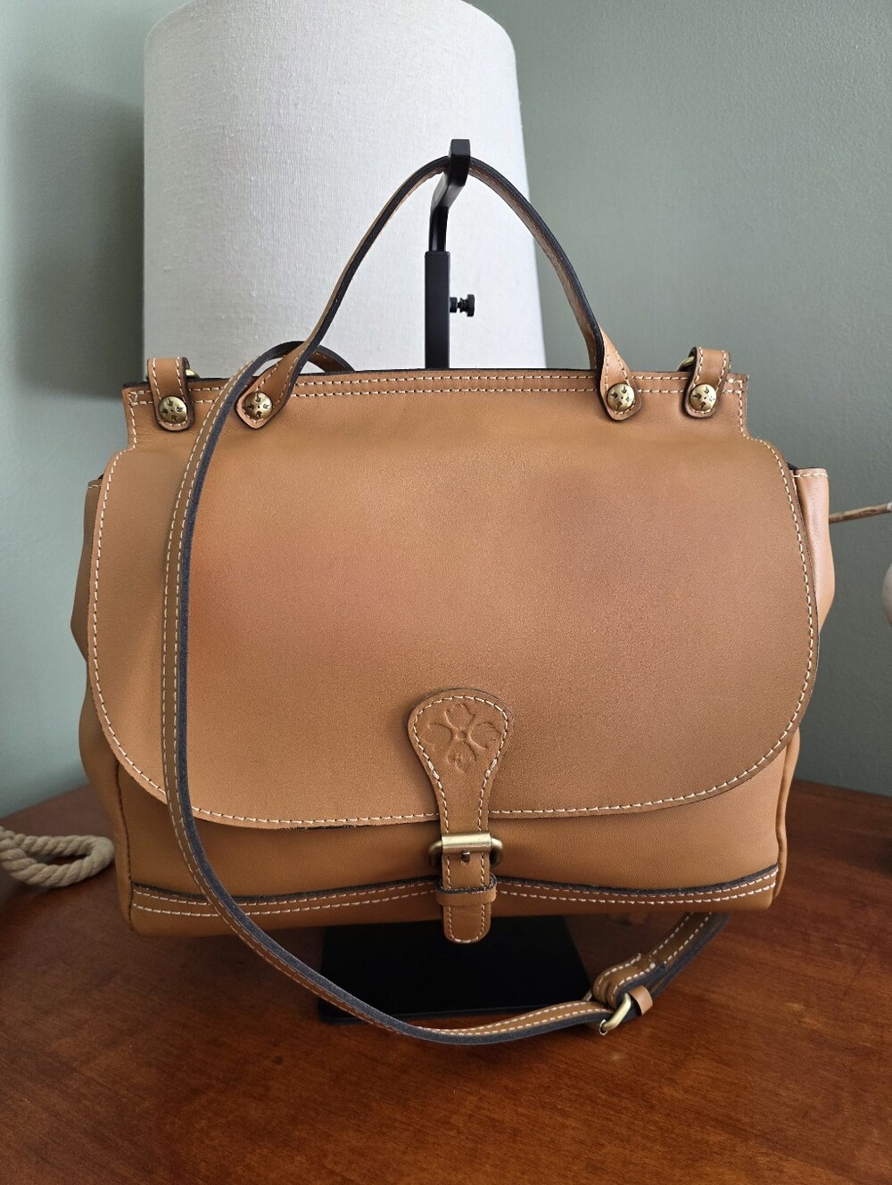 Patricia Nash Serranova Top Handle Crossbody Satchel Tan Leather Bag